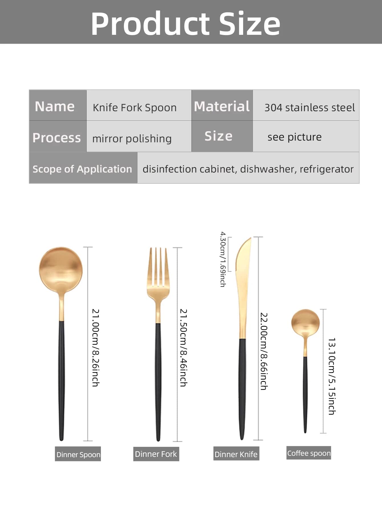 Gold, Black 24Pcs Stainless Steel Dinnerware Cutlery Set 