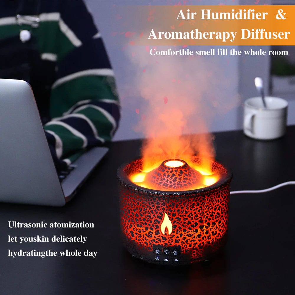 Volcano Fire Flame Air Humidifier Aroma Diffuser Essential Oil with Remote Control Jellyfish for Home Fragrance Mist Mak Smoking