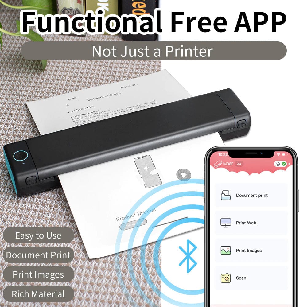 M08F A4 Portable Thermal Printer,Supports 8.26
