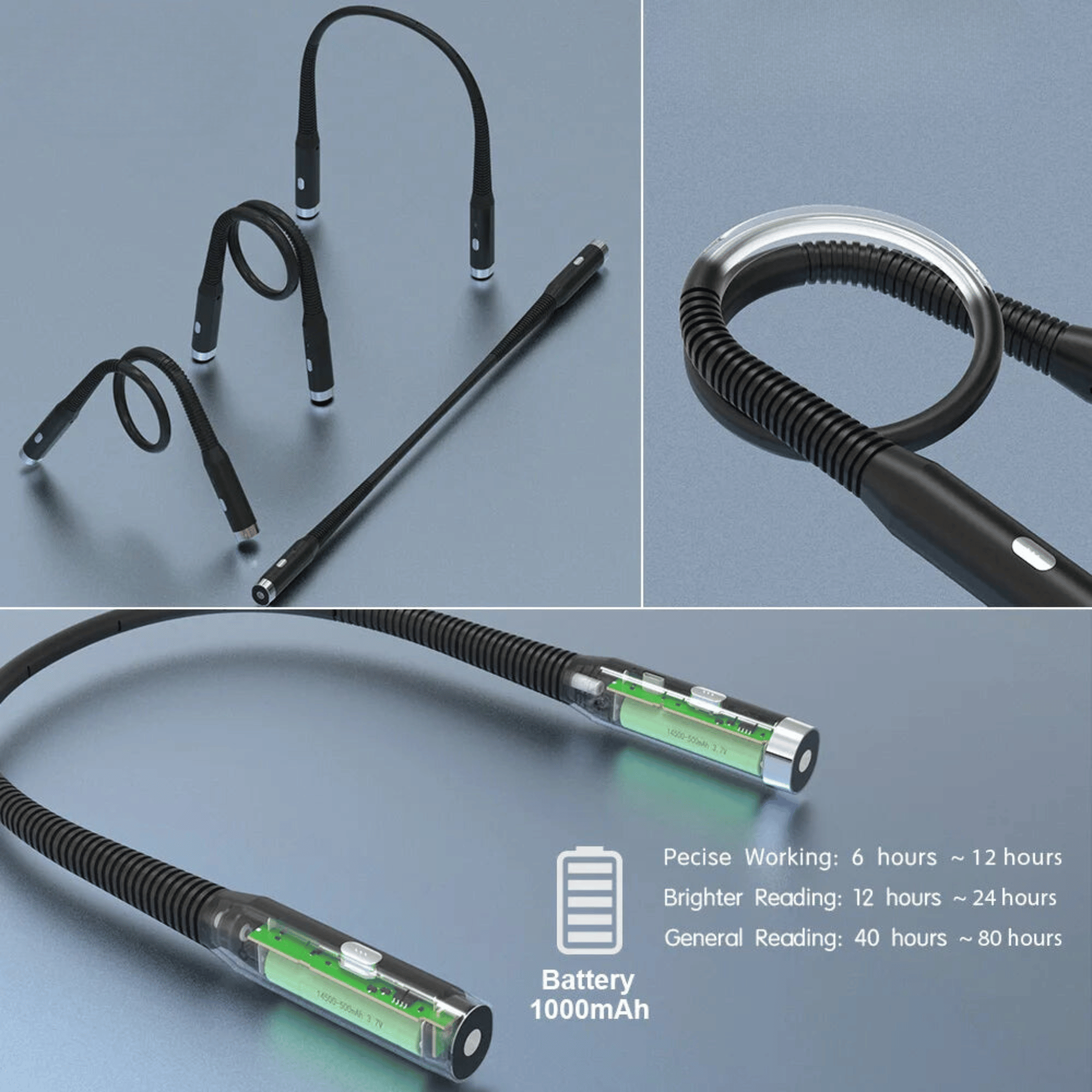 Rechargeable LED Neck Book Reading Light 3 Modes 