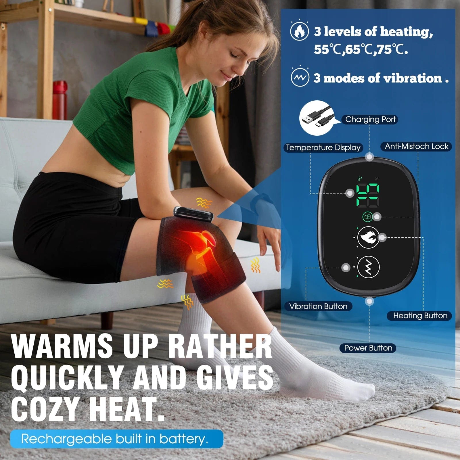 Electric Heating Knee Pad Vibration Massage Leg Joint Elbow Support Shoulder Warming Relieve Arthritis Knee Temperature Massager